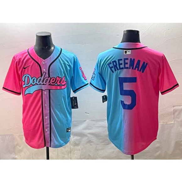 Mens Youths Freddie Freeman Stitched Jersey Sky Blue Pink Black
